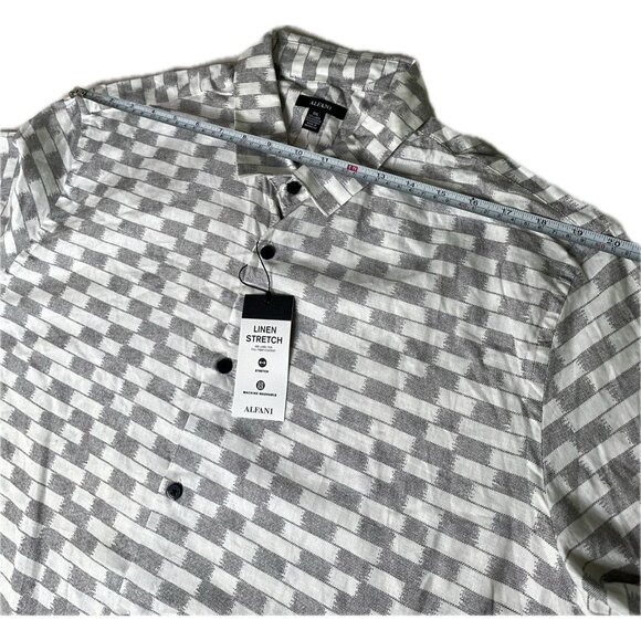 Alfani Mens  Linen Blend Short Sleeve Button Down Shirt Gray Geometric XXL NWT - Picture 5 of 5